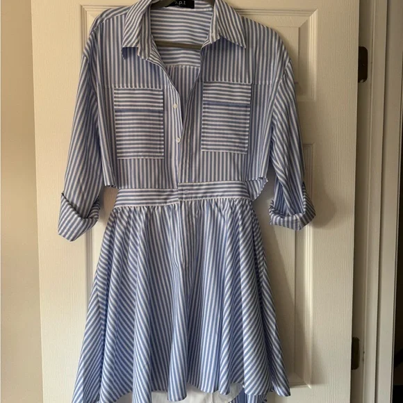 Opt Blue and White Striped Dress - Picture 4 of 4